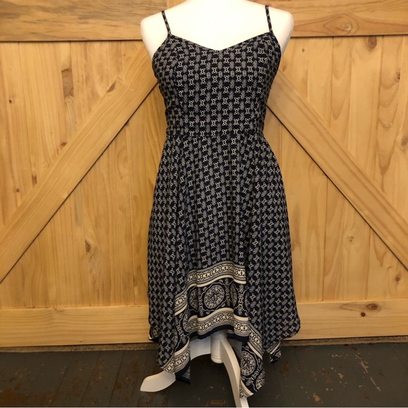 Xhilaration Dresses & Skirts - Xhilaration Holter Dress womens M Midi Navy Blue / White Flare Boho Cottage Core